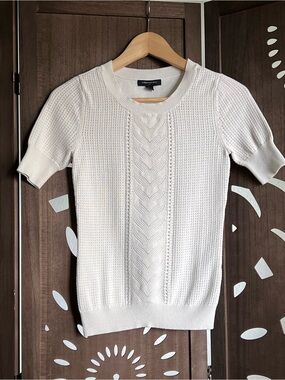 Banana Republic Cream Cable Knit Short-Sleeve Sweater